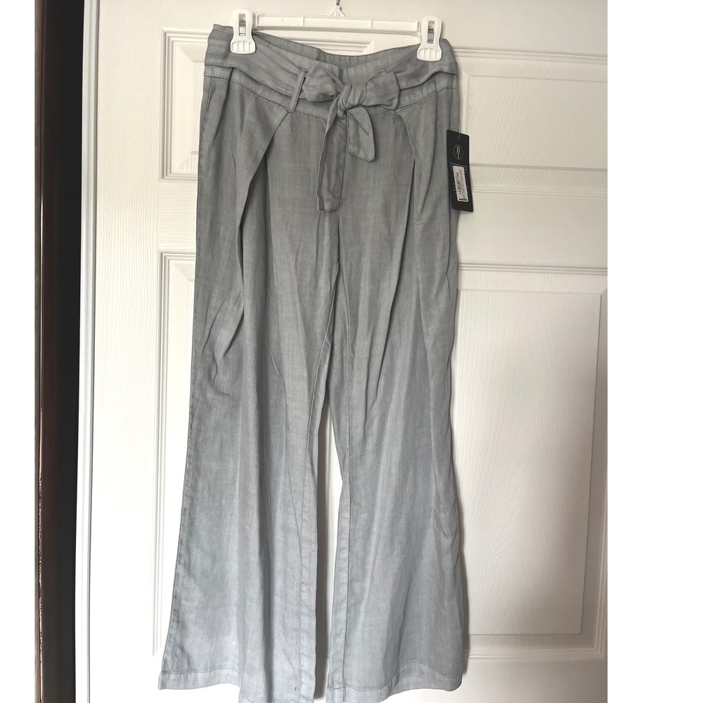 Billy T Womens Light Grey Tencel Linen Wide Leg Cropped Pants Tie Waist Size XS